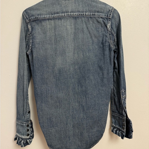 Saint Laurent Long Sleeve Denim Shirt with Ruffled Collar - Picture 8 of 8